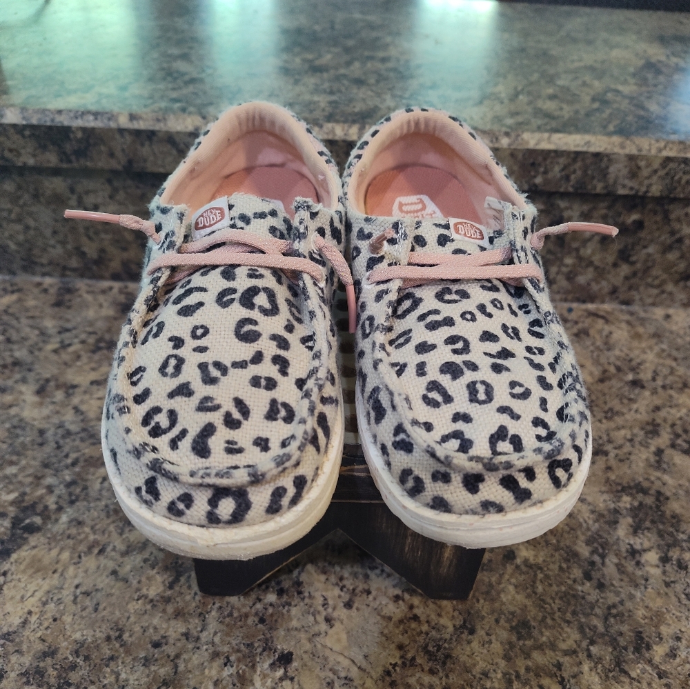 Hey Dude Kids Sneakers with Leopard Print and Pink Accents
